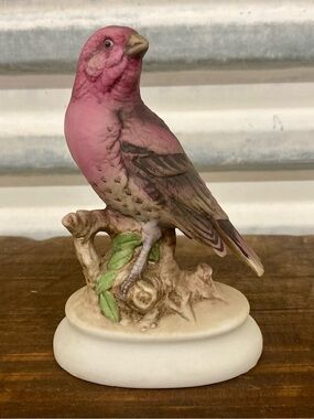 Lefton China "House Finch" Hand Painted Ceramic Bird Figurine KW4206 Pink Brown